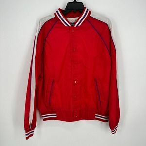 VINTAGE Calvin‎ Charles Mens Varsity Jacket Red Pockets Full Snap Men's Size XL